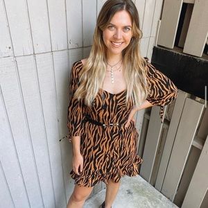 Tiger 🐅 Print Flounce Hem Sheath Dress